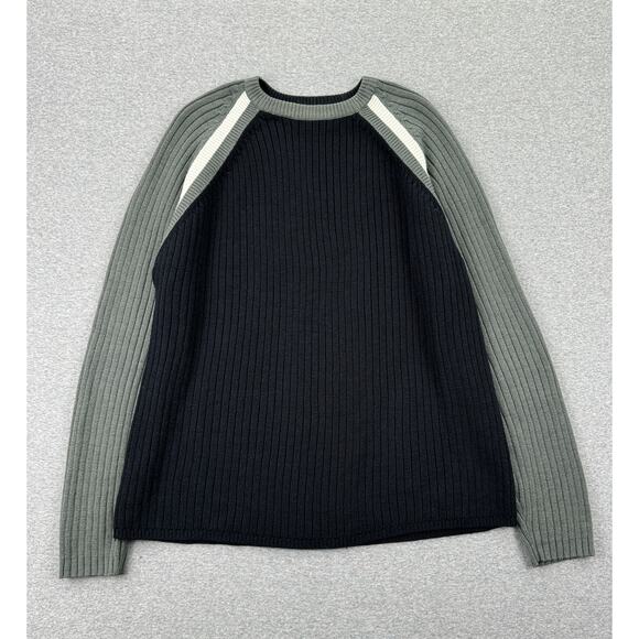 y2k 00s Ribbed Crewneck Sweater Mens XL Gray Black Colorblock Skater Retro Knit - Picture 8 of 8